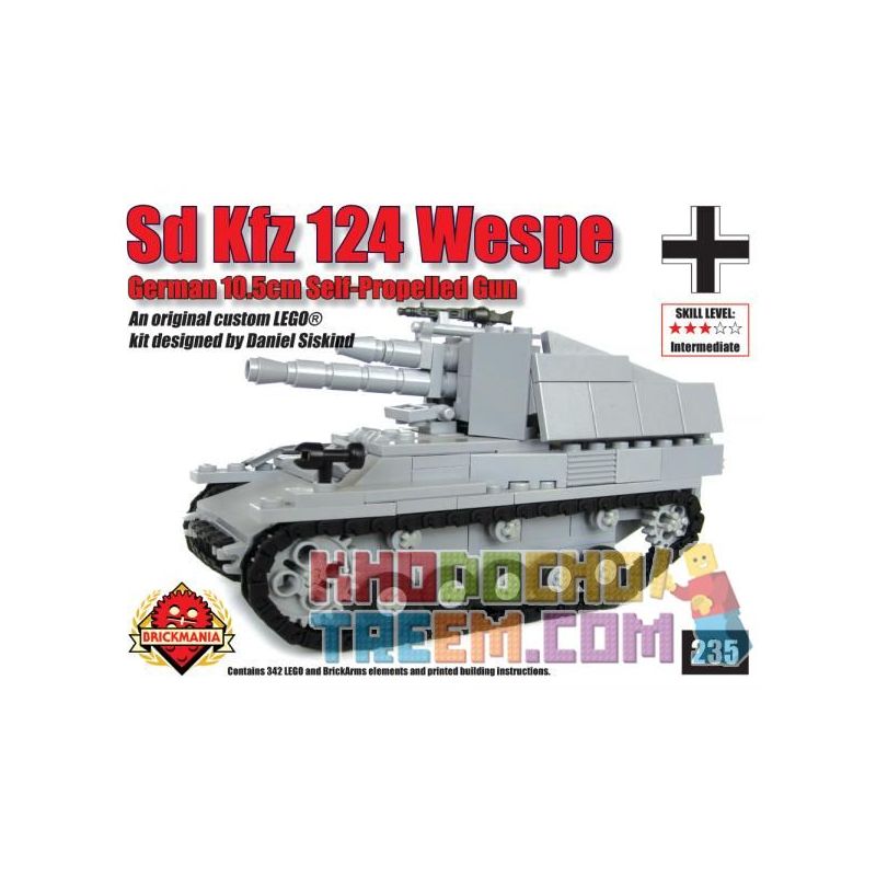 BRICKMANIA 235 non  PHÁO TỰ HÀNH WASP bộ đồ chơi xếp lắp ráp ghép mô hình Military Army SDKFZ 124 WESPE 10.5CM SELF-PROPELLED GUN Quân Sự Bộ Đội 342 khối