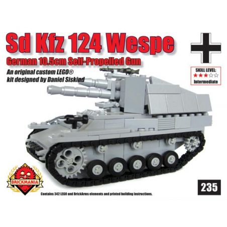 BRICKMANIA 235 non  PHÁO TỰ HÀNH WASP bộ đồ chơi xếp lắp ráp ghép mô hình Military Army SDKFZ 124 WESPE 10.5CM SELF-PROPELLED GUN Quân Sự Bộ Đội 342 khối