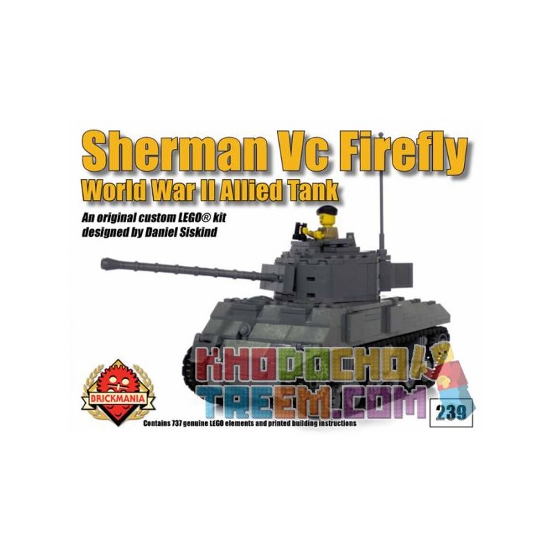BRICKMANIA 239 non  SHERMAN FIREFLY. bộ đồ chơi xếp lắp ráp ghép mô hình Military Army SHERMAN VC FIREFLY Quân Sự Bộ Đội 737 khối
