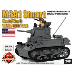 BRICKMANIA 240 non  XE TĂNG HẠNG NHẸ M3A1 STUART (V2) bộ đồ chơi xếp lắp ráp ghép mô hình Military Army Quân Sự Bộ Đội 431 khối