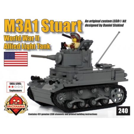 BRICKMANIA 240 non  XE TĂNG HẠNG NHẸ M3A1 STUART (V2) bộ đồ chơi xếp lắp ráp ghép mô hình Military Army Quân Sự Bộ Đội 431 khối