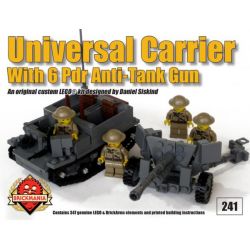 BRICKMANIA 241 non  XE PHỔ THÔNG VÀ SÚNG CHỐNG TĂNG 6 POUNDER bộ đồ chơi xếp lắp ráp ghép mô hình Military Army UNIVERSAL CARRIER WITH 6 POUNDER Quân Sự Bộ Đội 347 khối
