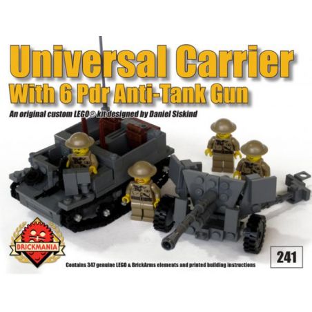 BRICKMANIA 241 non  XE PHỔ THÔNG VÀ SÚNG CHỐNG TĂNG 6 POUNDER bộ đồ chơi xếp lắp ráp ghép mô hình Military Army UNIVERSAL CARRIER WITH 6 POUNDER Quân Sự Bộ Đội 347 khối
