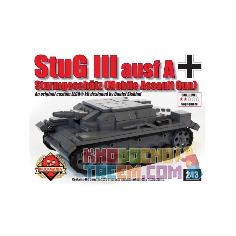 BRICKMANIA 243 non  SÚNG TẤN CÔNG SỐ 3 bộ đồ chơi xếp lắp ráp ghép mô hình Military Army STUG III AUSF – MOBILE ASSAULT GUN Quân Sự Bộ Đội 463 khối