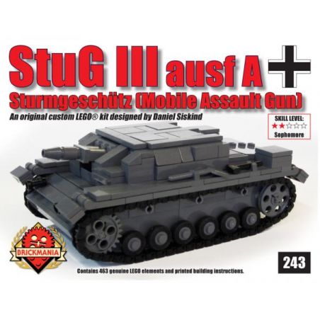 BRICKMANIA 243 non  SÚNG TẤN CÔNG SỐ 3 bộ đồ chơi xếp lắp ráp ghép mô hình Military Army STUG III AUSF – MOBILE ASSAULT GUN Quân Sự Bộ Đội 463 khối