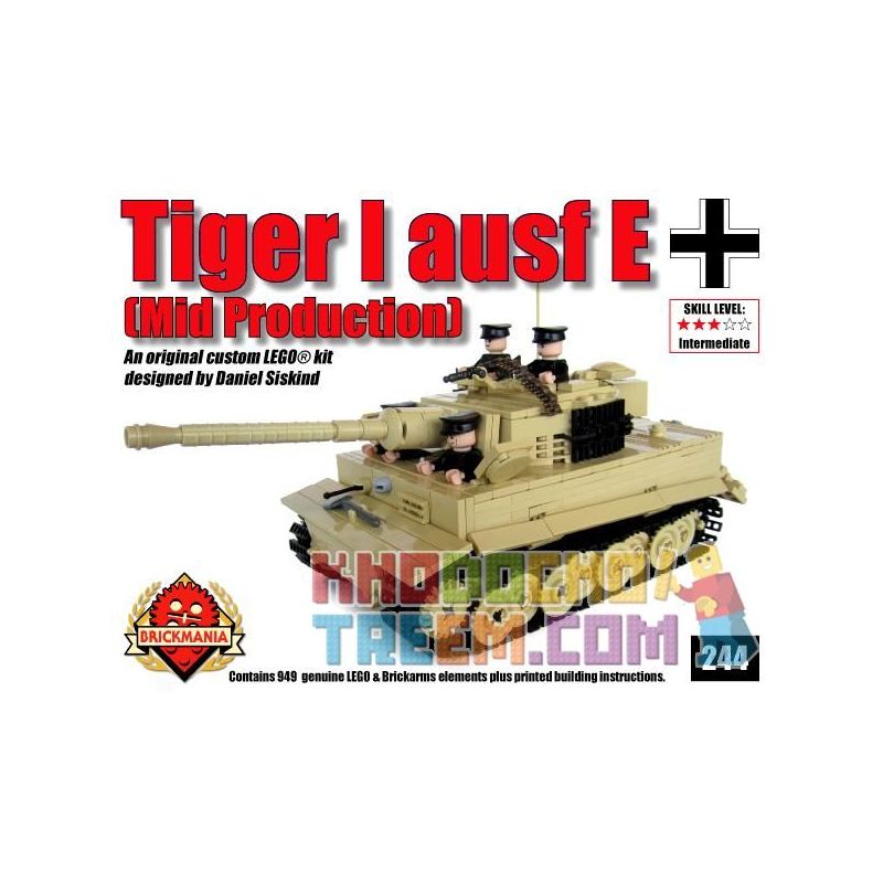 BRICKMANIA 244 non  XE TĂNG TIGER (TAN) bộ đồ chơi xếp lắp ráp ghép mô hình Military Army TIGER AUSF (TAN) Quân Sự Bộ Đội 949 khối