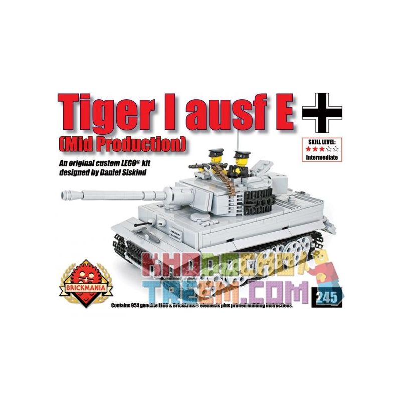 BRICKMANIA 245 non  XE TĂNG TIGER (XÁM) bộ đồ chơi xếp lắp ráp ghép mô hình Military Army TIGER AUSF (GRAY) Quân Sự Bộ Đội 954 khối