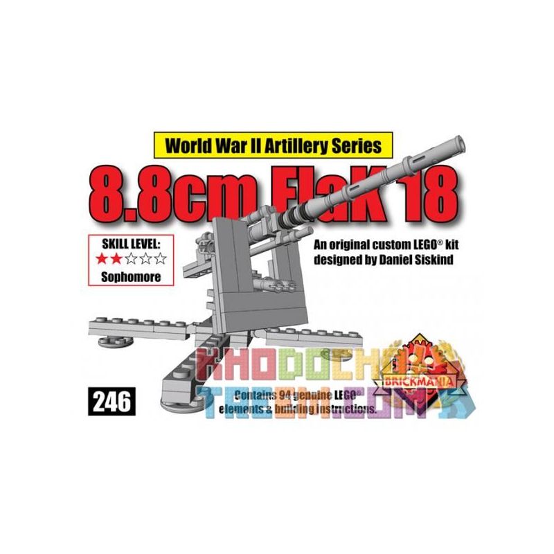 BRICKMANIA 246 non  18 LOẠI SÚNG PHÒNG KHÔNG 8CM bộ đồ chơi xếp lắp ráp ghép mô hình Military Army 8.8CM FLAK 18 Quân Sự Bộ Đội 94 khối