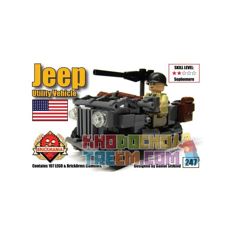 BRICKMANIA 247 non  XE ĐA DỤNG JEEP bộ đồ chơi xếp lắp ráp ghép mô hình Military Army JEEP UTILITY VEHICLE Quân Sự Bộ Đội 107 khối