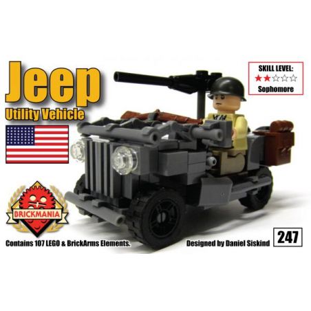 BRICKMANIA 247 non  XE ĐA DỤNG JEEP bộ đồ chơi xếp lắp ráp ghép mô hình Military Army JEEP UTILITY VEHICLE Quân Sự Bộ Đội 107 khối