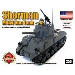 BRICKMANIA 250 non  XE TĂNG M4A4 SHERMAN bộ đồ chơi xếp lắp ráp ghép mô hình Military Army M4A4 SHERMAN GUN TANK Quân Sự Bộ Đội 770 khối