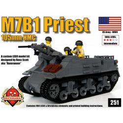 BRICKMANIA 251 non  PHÁO TỰ HÀNH M7B1 PRIEST bộ đồ chơi xếp lắp ráp ghép mô hình Military Army M7B1 PRIEST 105MM HMC Quân Sự Bộ Đội 904 khối