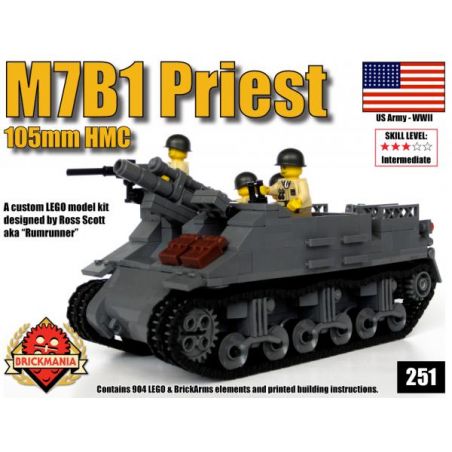 BRICKMANIA 251 non  PHÁO TỰ HÀNH M7B1 PRIEST bộ đồ chơi xếp lắp ráp ghép mô hình Military Army M7B1 PRIEST 105MM HMC Quân Sự Bộ Đội 904 khối