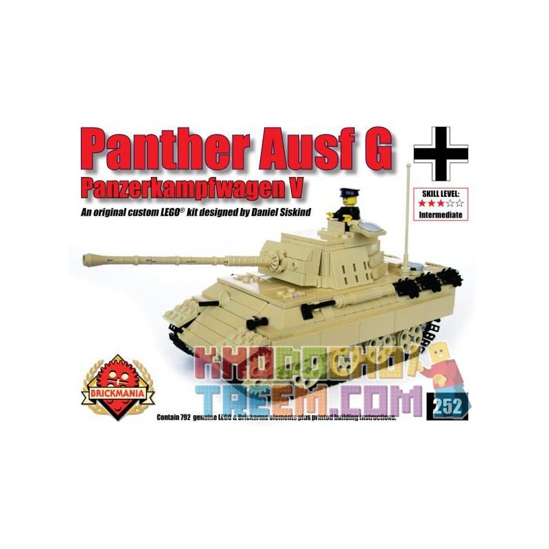 BRICKMANIA 252 non  LEOPARD TANK LOẠI G (VÀNG NÂU) bộ đồ chơi xếp lắp ráp ghép mô hình Military Army PZKFW V AUSF G PANTHER (TAN) Quân Sự Bộ Đội 793 khối