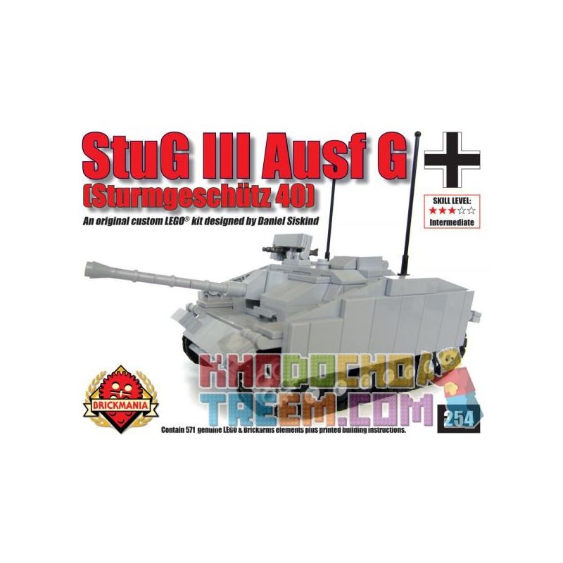 BRICKMANIA 254 non  SÚNG TẤN CÔNG SỐ 3 KIỂU bộ đồ chơi xếp lắp ráp ghép mô hình Military Army STUG III AUSF – STURMGESCHUTZ 41 Quân Sự Bộ Đội 571 khối