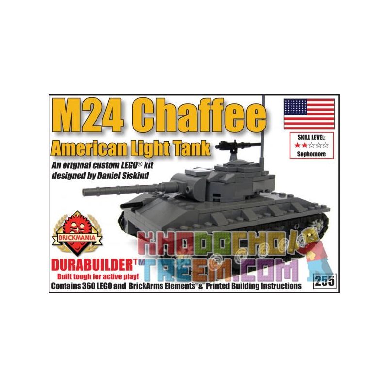BRICKMANIA 255 non  TĂNG HẠNG NHẸ M24 XIAFEI bộ đồ chơi xếp lắp ráp ghép mô hình Military Army M24 CHAFFEE LIGHT TANK (DURABUILDER KIT) Quân Sự Bộ Đội 360 khối