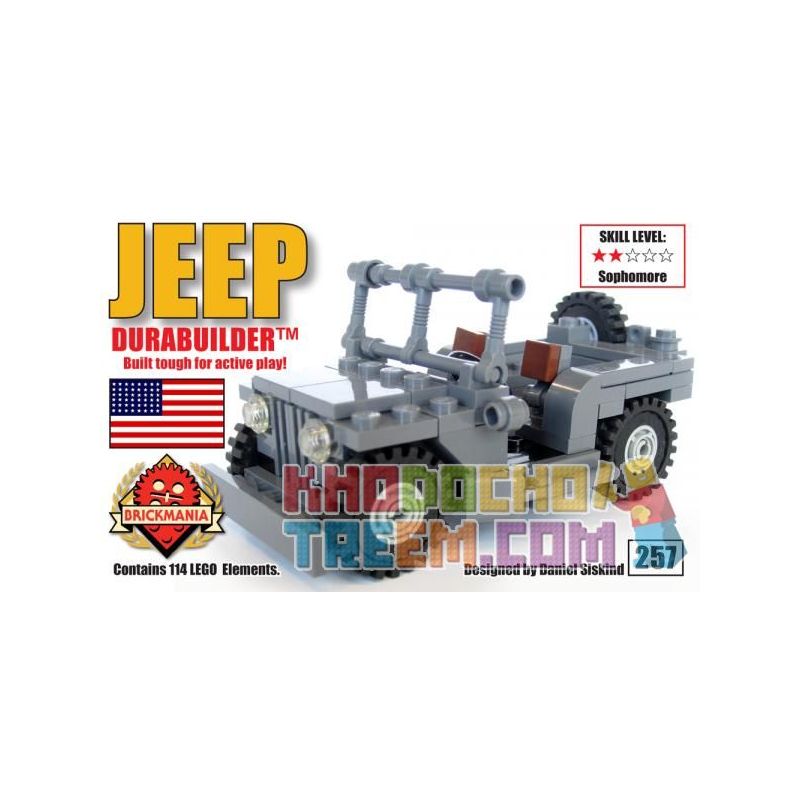 BRICKMANIA 257 non  XE JEEP (DURABUILDER) bộ đồ chơi xếp lắp ráp ghép mô hình Military Army JEEP (DURABUILDER EDITION) Quân Sự Bộ Đội 114 khối