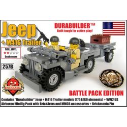 BRICKMANIA 257B non  XE JEEP + M416 bộ đồ chơi xếp lắp ráp ghép mô hình Military Army JEEP + M416 TRAILER – LTD. BATTLE PACK EDITION Quân Sự Bộ Đội 2 khối