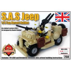 BRICKMANIA 258 non  XE JEEP CỦA S.A.S. bộ đồ chơi xếp lắp ráp ghép mô hình Military Army S.A.S. JEEP – 1/4 TON DESERT RAIDER Quân Sự Bộ Đội 170 khối
