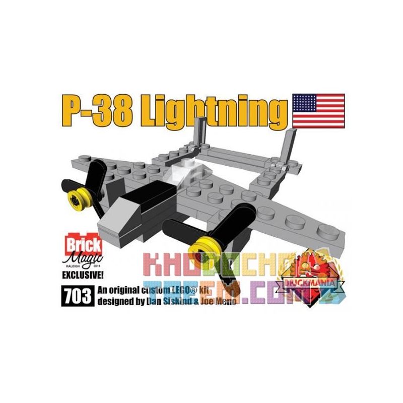 BRICKMANIA 703 non  MÁY BAY CHIẾN ĐẤU TIA CHỚP P-38 bộ đồ chơi xếp lắp ráp ghép mô hình Military Army P-38 LIGHTNING Quân Sự Bộ Đội
