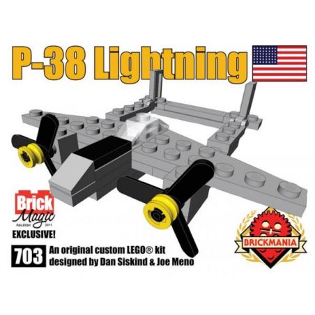 BRICKMANIA 703 non  MÁY BAY CHIẾN ĐẤU TIA CHỚP P-38 bộ đồ chơi xếp lắp ráp ghép mô hình Military Army P-38 LIGHTNING Quân Sự Bộ Đội