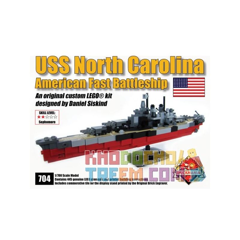 BRICKMANIA 704 non  USS BẮC CAROLINA (1 700) bộ đồ chơi xếp lắp ráp ghép mô hình Military Army USS NORTH CAROLINA (1/700 SCALE) Quân Sự Bộ Đội 445 khối