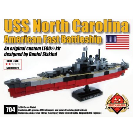 BRICKMANIA 704 non  USS BẮC CAROLINA (1 700) bộ đồ chơi xếp lắp ráp ghép mô hình Military Army USS NORTH CAROLINA (1/700 SCALE) Quân Sự Bộ Đội 445 khối