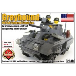 BRICKMANIA 234B non  XE TRINH SÁT BỌC THÉP HẠNG NHẸ M8 "GREYHOUND" bộ đồ chơi xếp lắp ráp ghép mô hình Military Army M8 "GREYHOUND" 6X6 LIGHT ARMORED SCOUT CAR Quân Sự Bộ Đội 351 khối
