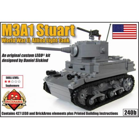 BRICKMANIA 240B non  TĂNG HẠNG NHẸ M3A1 STUART bộ đồ chơi xếp lắp ráp ghép mô hình Military Army M3A1 STUART LIGHT TANK Quân Sự Bộ Đội 427 khối