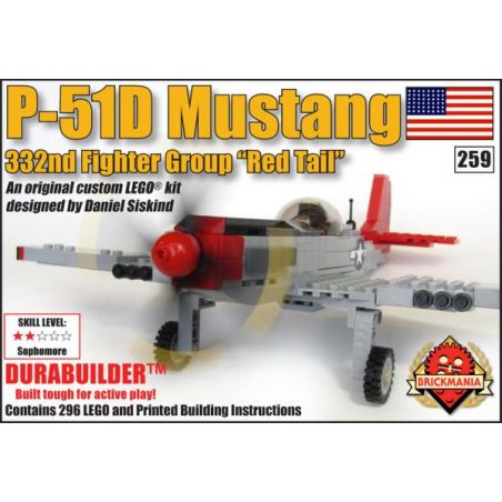 BRICKMANIA 259 non  MÁY BAY CHIẾN ĐẤU P-51 MUSTANG bộ đồ chơi xếp lắp ráp ghép mô hình Military Army P-51D MUSTANG "RED TAIL" Quân Sự Bộ Đội 296 khối
