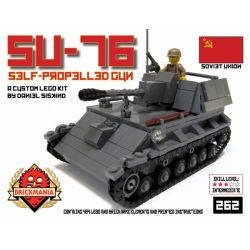 BRICKMANIA 262 non  PHÁO TỰ HÀNH SU-76 bộ đồ chơi xếp lắp ráp ghép mô hình Military Army SU-76 SELF PROPELLED GUN Quân Sự Bộ Đội 464 khối