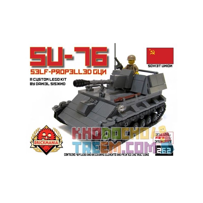 BRICKMANIA 262 non  PHÁO TỰ HÀNH SU-76 bộ đồ chơi xếp lắp ráp ghép mô hình Military Army SU-76 SELF PROPELLED GUN Quân Sự Bộ Đội 464 khối