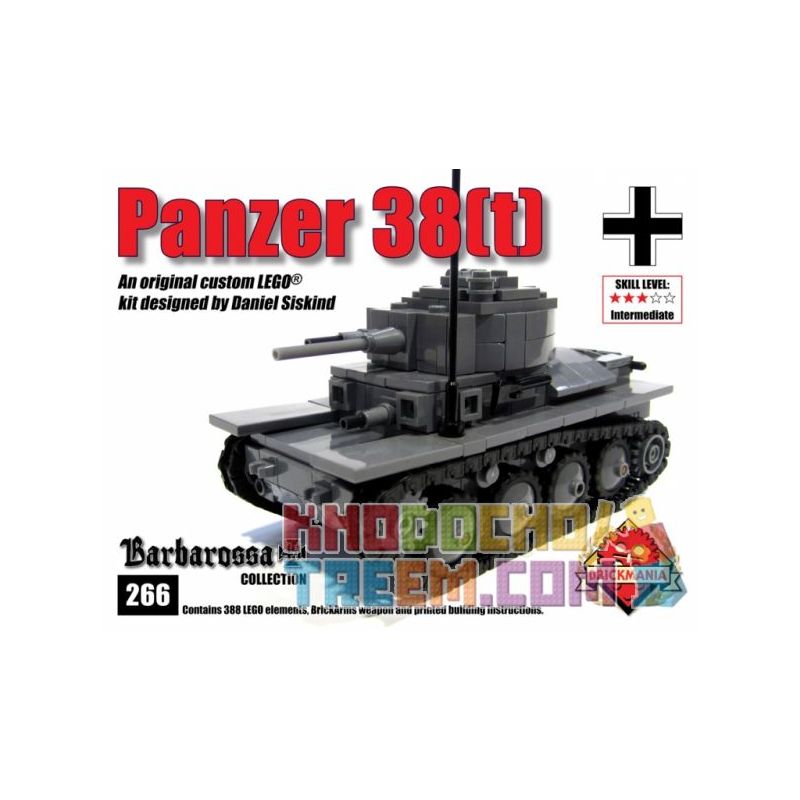 BRICKMANIA 266 non  XE TĂNG LT-38 bộ đồ chơi xếp lắp ráp ghép mô hình Military Army PANZER 38(T) TANK Quân Sự Bộ Đội 388 khối
