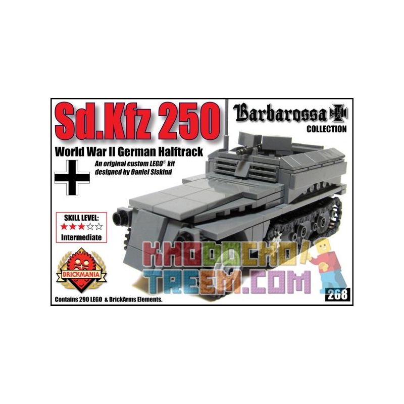 BRICKMANIA 268 non  XE BÁN TẢI SD.KFZ 250 bộ đồ chơi xếp lắp ráp ghép mô hình Military Army SD.KFZ 250 HALFTRACK Quân Sự Bộ Đội 290 khối