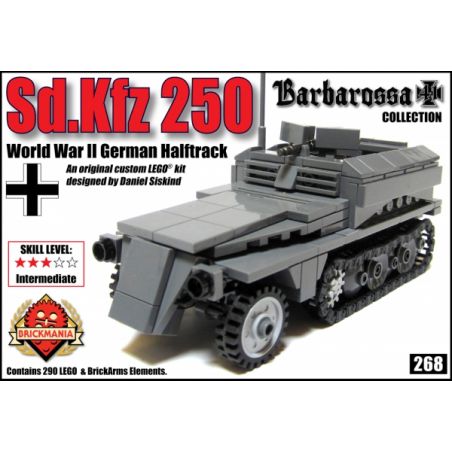 BRICKMANIA 268 non  XE BÁN TẢI SD.KFZ 250 bộ đồ chơi xếp lắp ráp ghép mô hình Military Army SD.KFZ 250 HALFTRACK Quân Sự Bộ Đội 290 khối