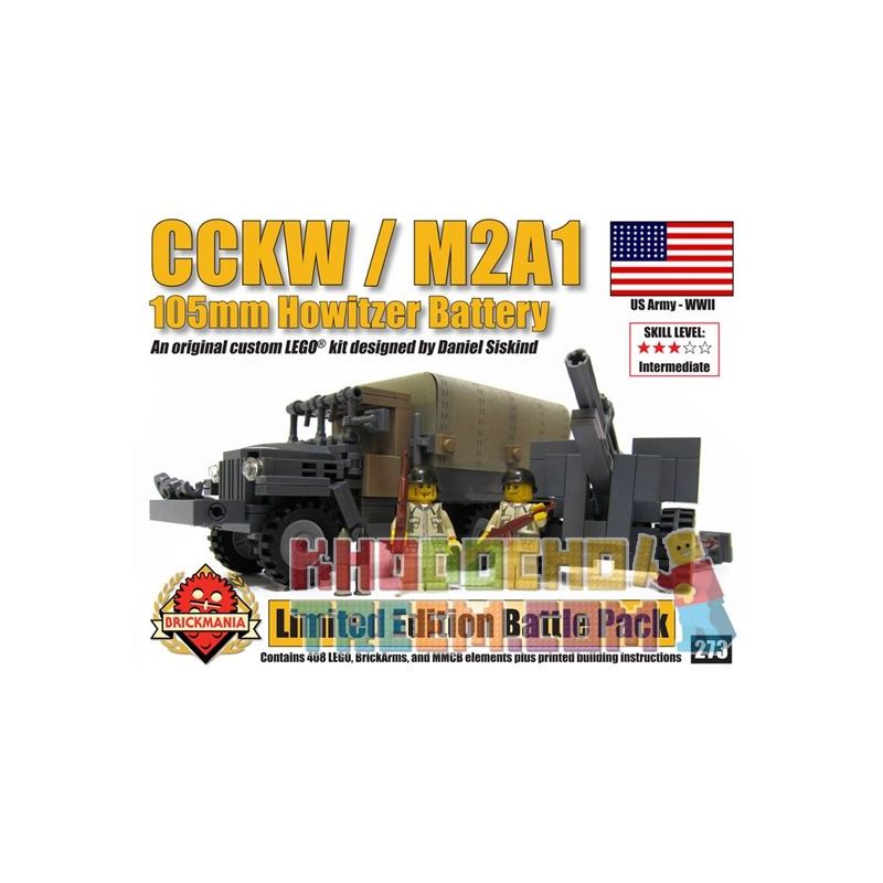 BRICKMANIA 273 non  GÓI CHIẾN ĐẤU CCKW + M2A1 bộ đồ chơi xếp lắp ráp ghép mô hình Military Army CCKW + M2A1 BATTLE PACK Quân Sự Bộ Đội 408 khối