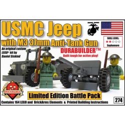 BRICKMANIA 274 non  USMC JEEP VÀ SÚNG CHỐNG TĂNG 37MM bộ đồ chơi xếp lắp ráp ghép mô hình Military Army USMC JEEP WITH 37MM ANTI-TANK GUN Quân Sự Bộ Đội 164 khối