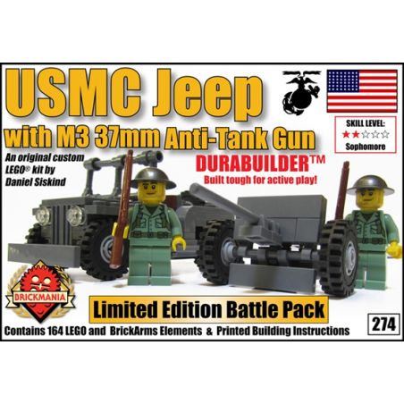 BRICKMANIA 274 non  USMC JEEP VÀ SÚNG CHỐNG TĂNG 37MM bộ đồ chơi xếp lắp ráp ghép mô hình Military Army USMC JEEP WITH 37MM ANTI-TANK GUN Quân Sự Bộ Đội 164 khối