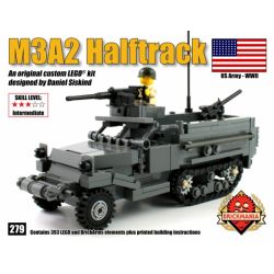 BRICKMANIA 279 non  XE NỬA BÁNH XÍCH M3A2 bộ đồ chơi xếp lắp ráp ghép mô hình Military Army M3A2 HALFTRACK Quân Sự Bộ Đội 393 khối