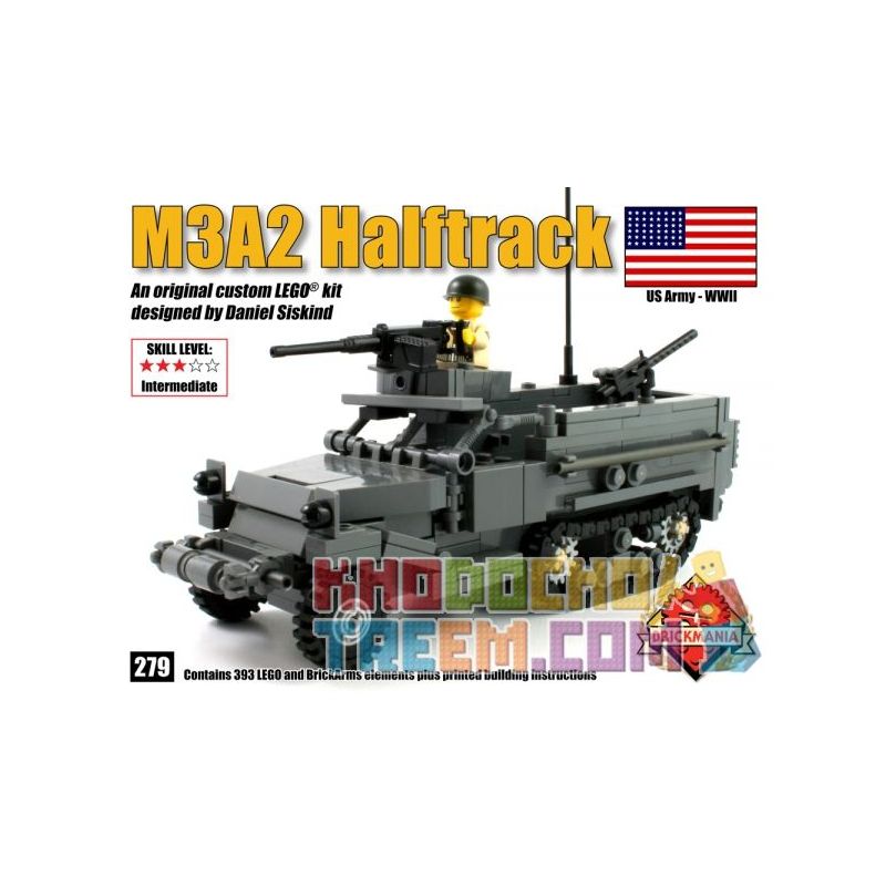 BRICKMANIA 279 non  XE NỬA BÁNH XÍCH M3A2 bộ đồ chơi xếp lắp ráp ghép mô hình Military Army M3A2 HALFTRACK Quân Sự Bộ Đội 393 khối