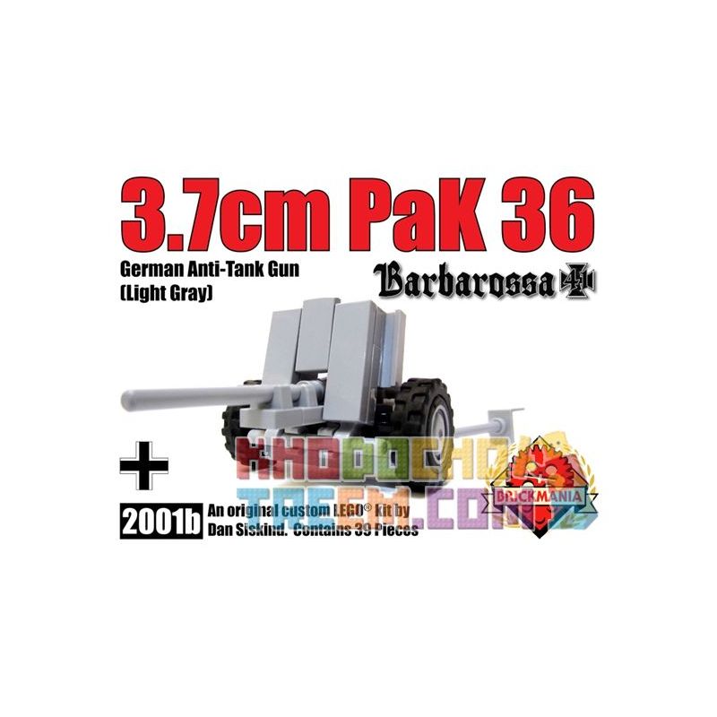 BRICKMANIA 2001B non  SÚNG CHỐNG TĂNG PAK 36 MÀU XÁM NHẠT bộ đồ chơi xếp lắp ráp ghép mô hình Military Army PAK 36 3.7CM ANTI-TANK GUN – LIGHT GRAY Quân Sự Bộ Đội 39 khối