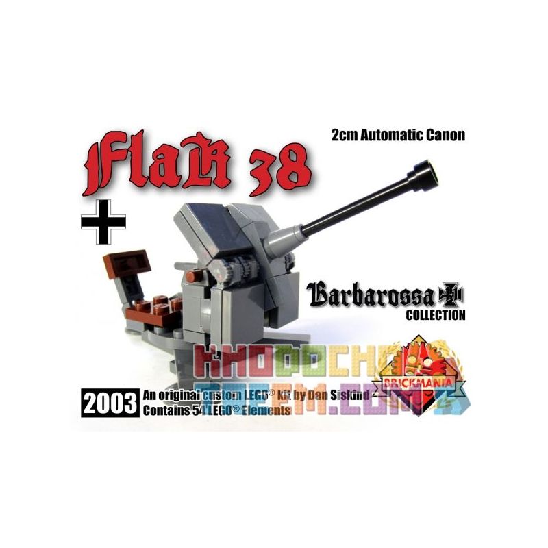BRICKMANIA 2003 non  LOẠI 38 KHẨU PHÁO 2CM bộ đồ chơi xếp lắp ráp ghép mô hình Military Army FLAK 38 2CM AUTOMATIC CANNON Quân Sự Bộ Đội 54 khối