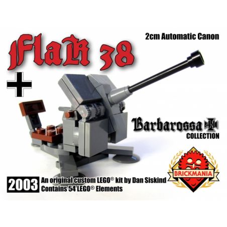 BRICKMANIA 2003 non  LOẠI 38 KHẨU PHÁO 2CM bộ đồ chơi xếp lắp ráp ghép mô hình Military Army FLAK 38 2CM AUTOMATIC CANNON Quân Sự Bộ Đội 54 khối