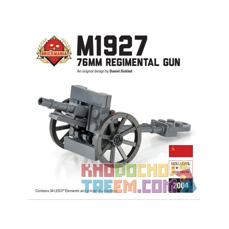 BRICKMANIA 2004 non  SÚNG BỘ BINH M1927 LOẠI 76MM bộ đồ chơi xếp lắp ráp ghép mô hình Military Army M1927 76MM REGIMENTAL GUN Quân Sự Bộ Đội 34 khối