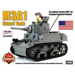BRICKMANIA 240C non  TĂNG HẠNG NHẸ M3A1 STUART bộ đồ chơi xếp lắp ráp ghép mô hình Military Army M3A1 STUART LIGHT TANK Quân Sự Bộ Đội 442 khối