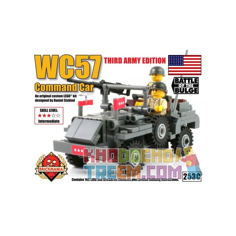 BRICKMANIA 253C non  XE CHỈ HUY WC57 (PHIÊN BẢN ĐẶC BIỆT) bộ đồ chơi xếp lắp ráp ghép mô hình Military Army WC57 COMMAND CAR (SPECIAL EDITION) Quân Sự Bộ Đội 196 khối