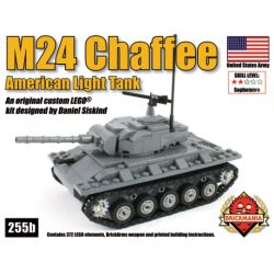 BRICKMANIA 255B non  TĂNG HẠNG NHẸ M24 XIAFEI bộ đồ chơi xếp lắp ráp ghép mô hình Military Army M24 CHAFFEE AMERICAN LIGHT TANK Quân Sự Bộ Đội 372 khối