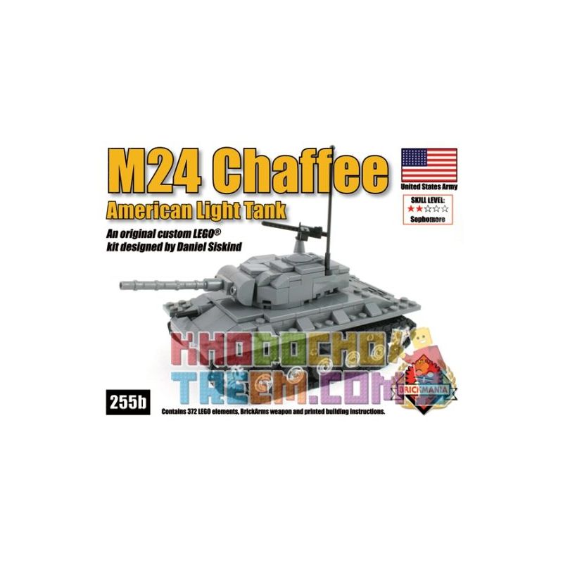 BRICKMANIA 255B non  TĂNG HẠNG NHẸ M24 XIAFEI bộ đồ chơi xếp lắp ráp ghép mô hình Military Army M24 CHAFFEE AMERICAN LIGHT TANK Quân Sự Bộ Đội 372 khối