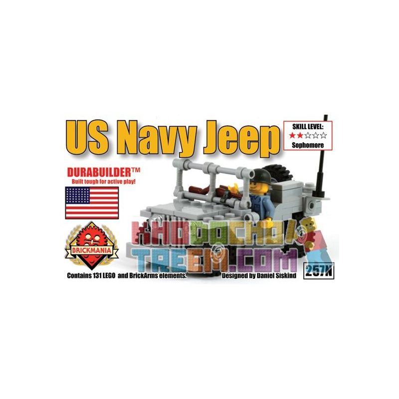 BRICKMANIA 257N non  XE JEEP CỦA HẢI QUÂN HOA KỲ bộ đồ chơi xếp lắp ráp ghép mô hình Military Army US NAVY JEEP Quân Sự Bộ Đội 131 khối