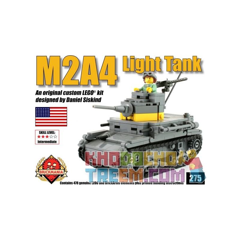 BRICKMANIA 275 non  TĂNG HẠNG NHẸ M2A4 bộ đồ chơi xếp lắp ráp ghép mô hình Military Army M2A4 LIGHT TANK Quân Sự Bộ Đội 478 khối